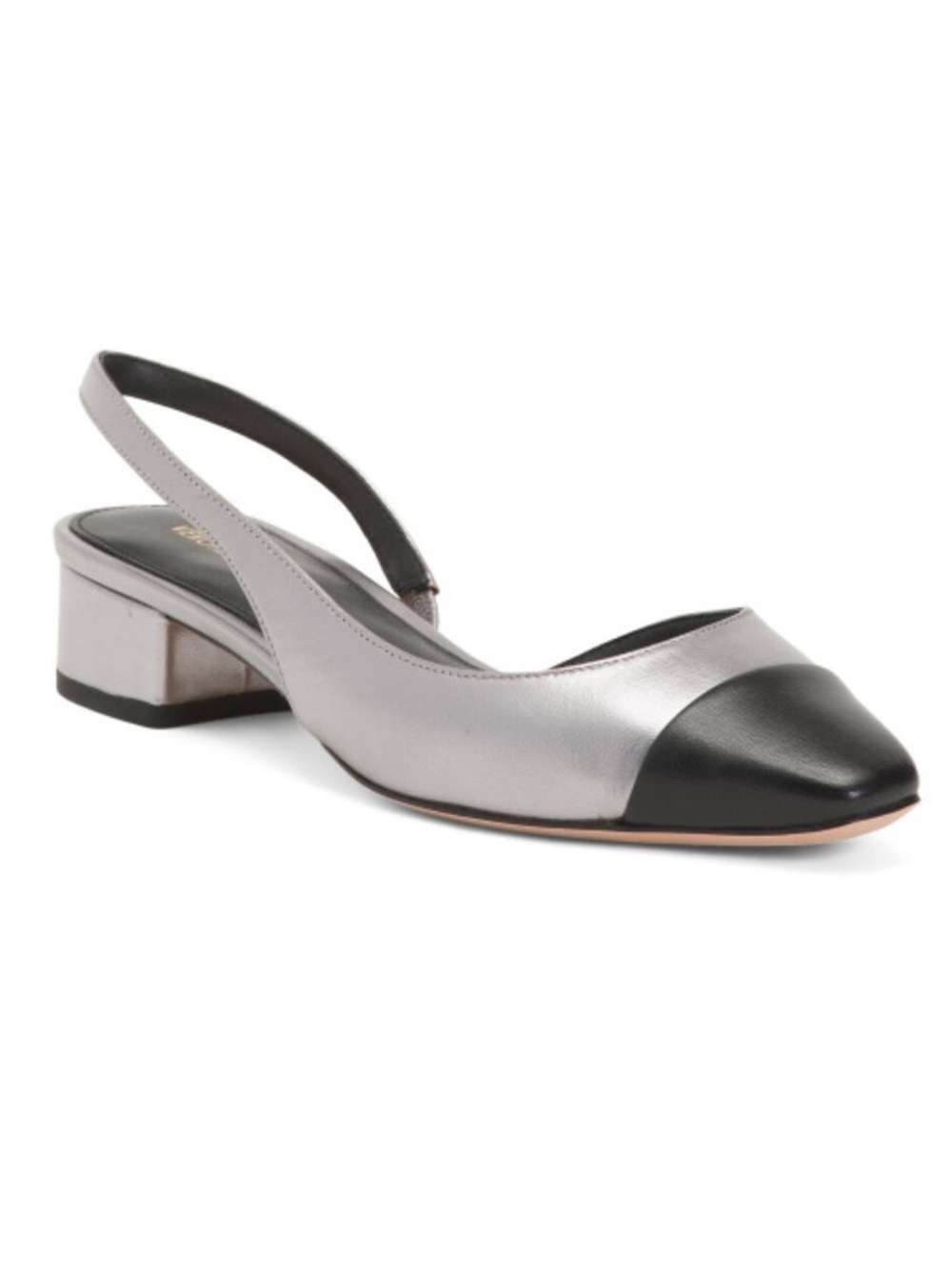 VERONICA BEARD Silver/Black Leather Cecile Slingback Heels